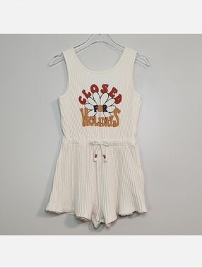 Zara Girls Cream Ribbed 60's Themed Romper, Size 6 (8) ~ EUC